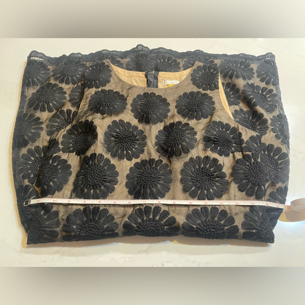 Leifsdottir Fit & Flare Sleeveless Sheer Black Dress with Tan Lining - Picture 8 of 16